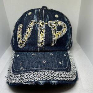 VIP Rhinestone Denim Baseball Cap – Bling Studded Jeweled Hat